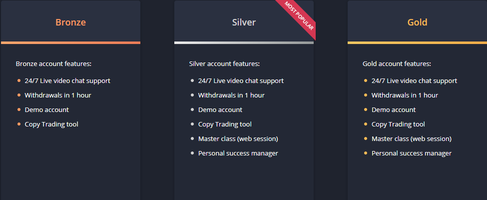 Videforex Account Types